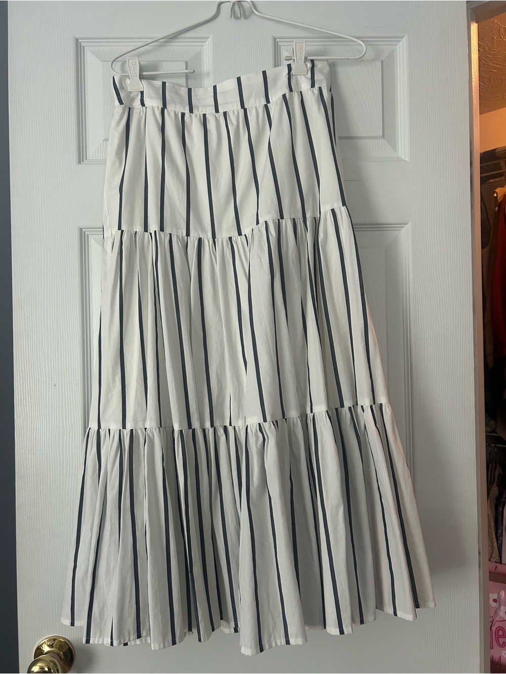 LC Lauren Conrad White Maxi Skirt with Black Vertical Stripes